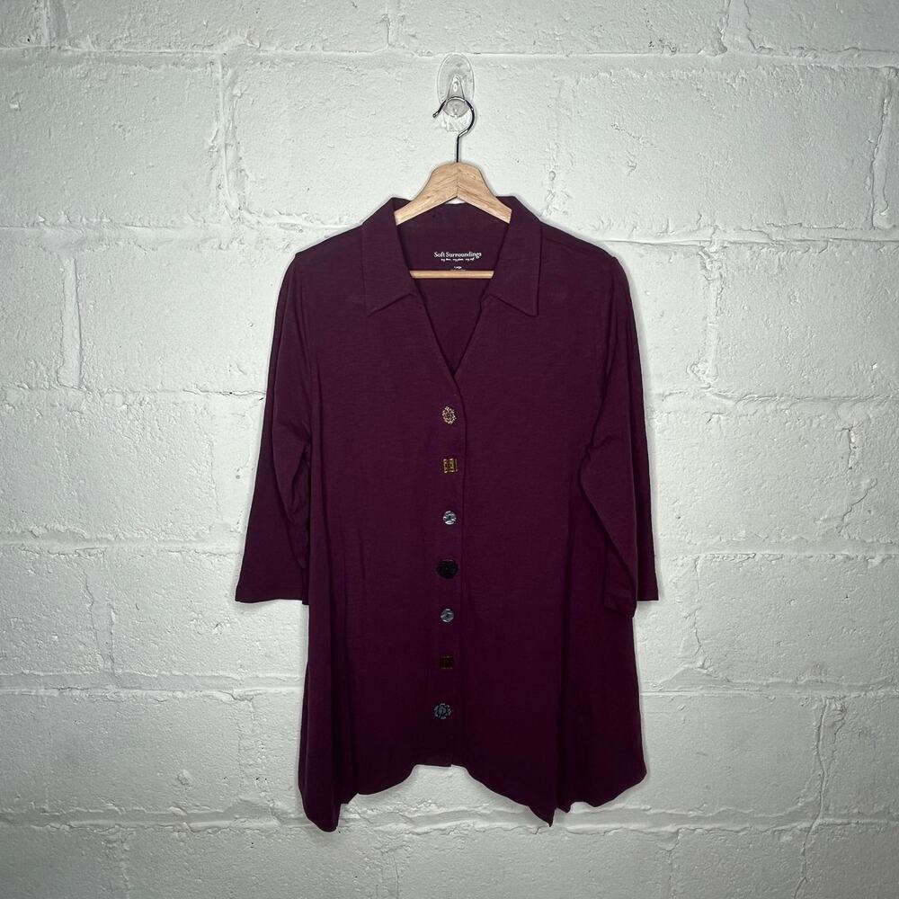 Soft Surroundings Danielle High Low Button Top Wo… - image 1